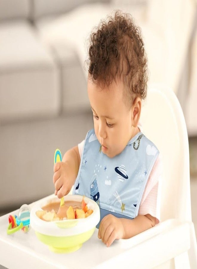 Kushies Silisoft Bib, Waterproof Top with Soft Silicone catch all pocket for Babies and Toddlers (Paws In Space) - Image 2