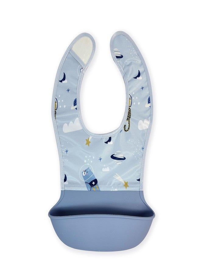 Kushies Silisoft Bib, Waterproof Top with Soft Silicone catch all pocket for Babies and Toddlers (Paws In Space) - Image 1