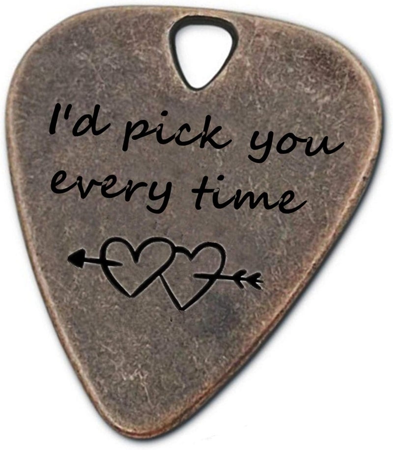 JUPPE Guitar Picks, I'd Pick You Every Time Bronze Guitar Pick With Leather Case, Music Birthday Gifts For Couples (Bronze- I'd Pick You Every Time) - Image 1