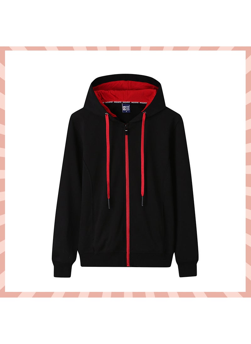 Cotton Hooded Contrast Color Zipper Sweatshirt Custom Work Clothes Printed LOGO Party Clothes DIY Custom Class Clothes Coat Hole Blue