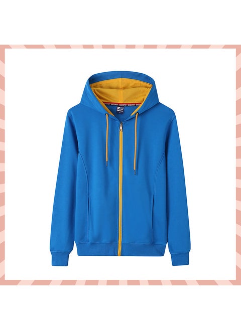 Cotton Hooded Contrast Color Zipper Sweatshirt Custom Work Clothes Printed LOGO Party Clothes DIY Custom Class Clothes Coat Hole Blue