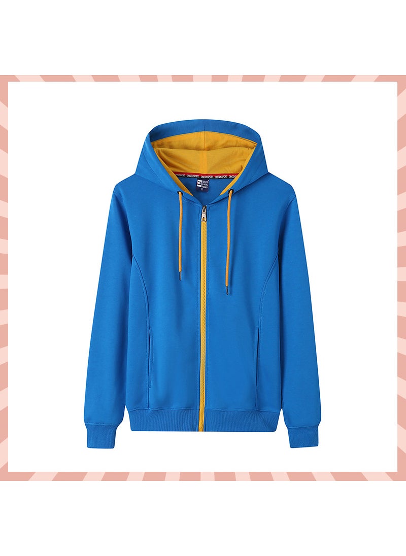 Cotton Hooded Contrast Color Zipper Sweatshirt Custom Work Clothes Printed LOGO Party Clothes DIY Custom Class Clothes Coat Hole Blue