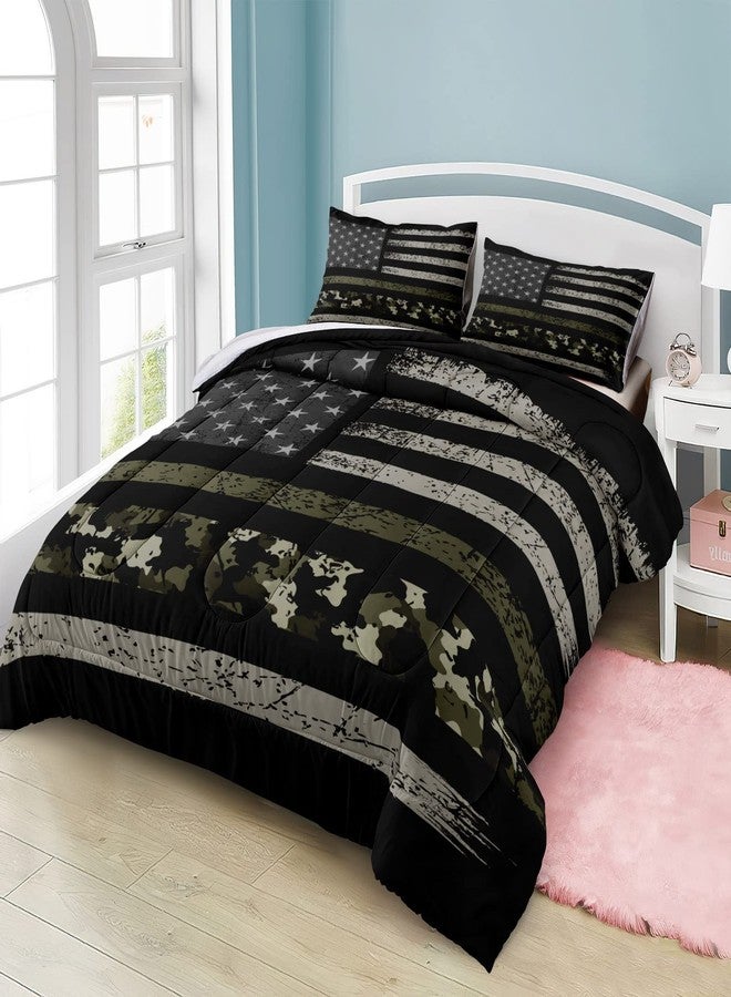 Bedbay American Flag Queen Comforter Set Camo Bedding Girls Boys Room Decor Camouflage Stars Stripes Flag Quilt Bedding Set Army Green Down Alternative Lightweight Comforter Queen 4 Pcs(Camo,Queen) - Image 2