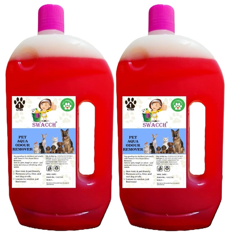 swacch Pet Aqua Odour Remover Liquid I Pet Safe Deodorizer for Home & Pet Areas I 1 Litre Pack of 2 Strawberry - Image 1