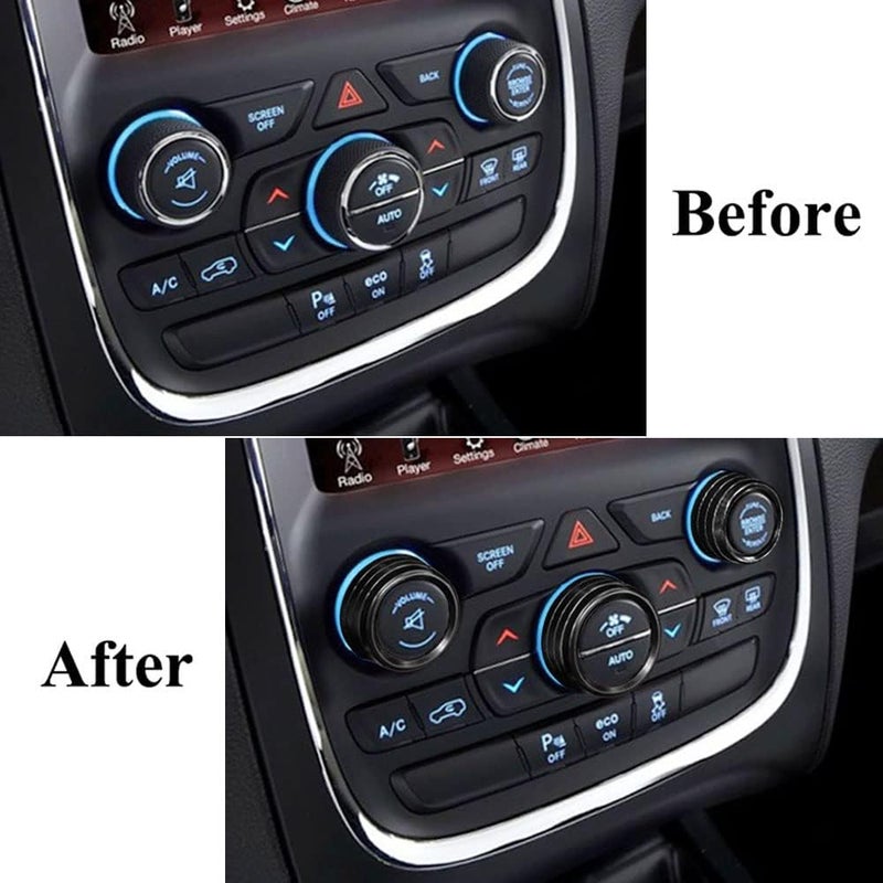 Air Conditioner Knob Covers: 3 Pieces Black Aluminum Alloy - Non-slip Textured Durable Anti-scratch for Dodge Durango 2014-2020, Jeep Cherokee Grand Cherokee 2014-2021, Dodge Challenger Charger Journe - Image 3