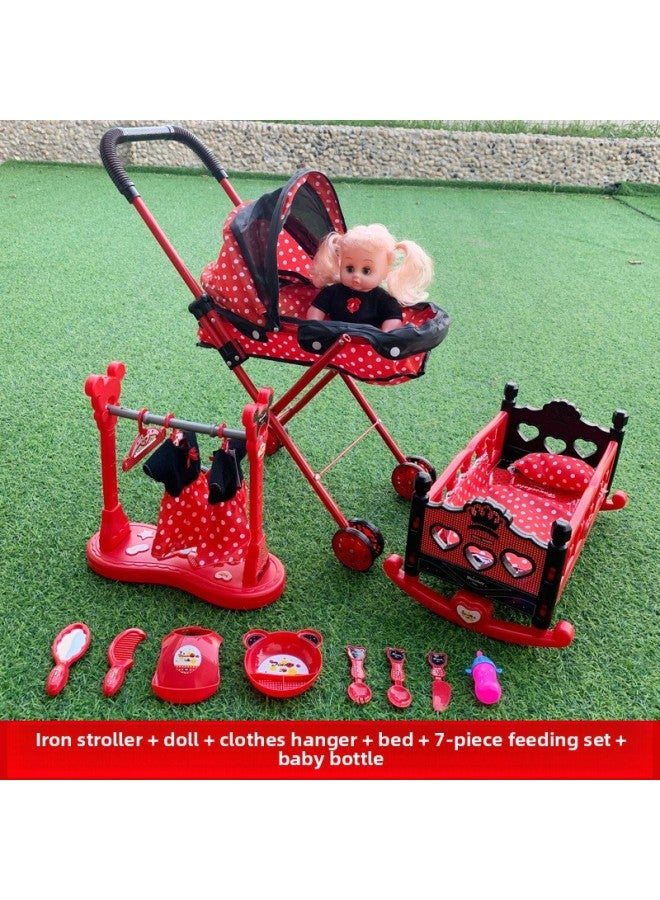 لعبة عربة كبيرة للأطفال بنات بيت لعب للأطفال قابل للطي مع دمية محاكاة عربة تسوق للأطفال - اللون: عربة حمراء + 360 ميني + شماعة + سرير - Image 1