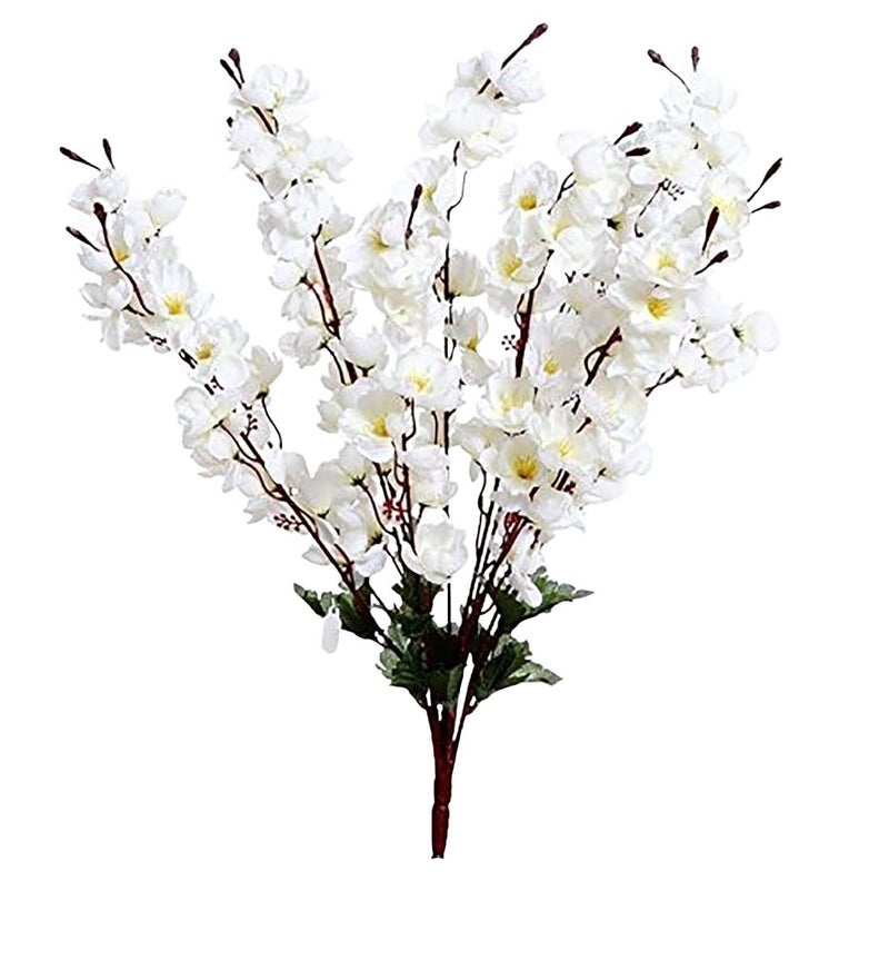 Tia Crafts Natural Looking Artificial Flowers for Home Decor Cherry Blossom Flower Bunch,Home Decor, Without vase (White) - Image 2
