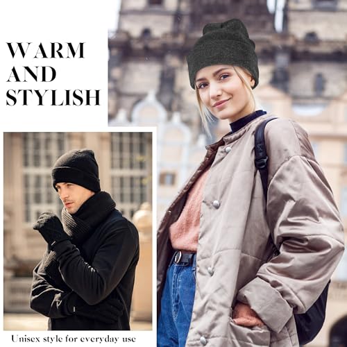 lucdnc Beanies for Men Women 2 Pack Fall Winter Men's Hats Unisex Warm Knit Skullies Beanies Soft Ski Caps Black and Dark Gray - Image 4