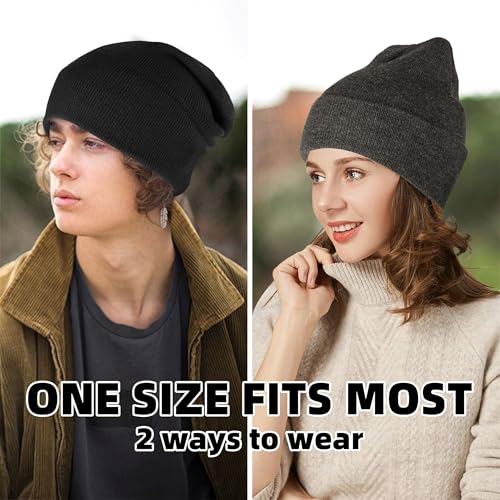 lucdnc Beanies for Men Women 2 Pack Fall Winter Men's Hats Unisex Warm Knit Skullies Beanies Soft Ski Caps Black and Dark Gray - Image 3