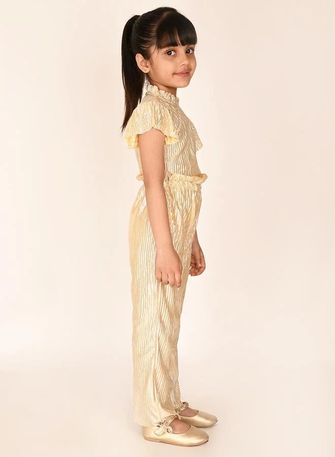 LILPICKS Solid Silver Shiny Sleeveless Top Palazzo Set