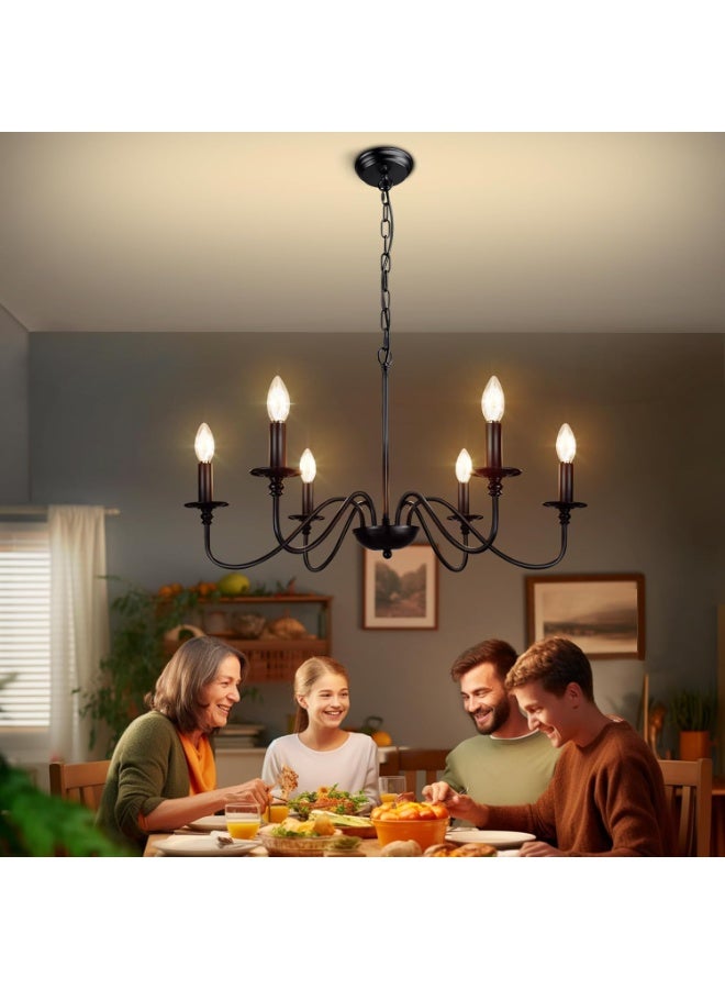 Black Farmhouse Chandeliers for Dining Room 6 Light Vintage Chandelier Light Fixtures Hanging Industrial Kitchen Chandelier Lighting Fixtures for Dining Room Over Table Bedroom Foyer Bulb not Included (C) - Image 4