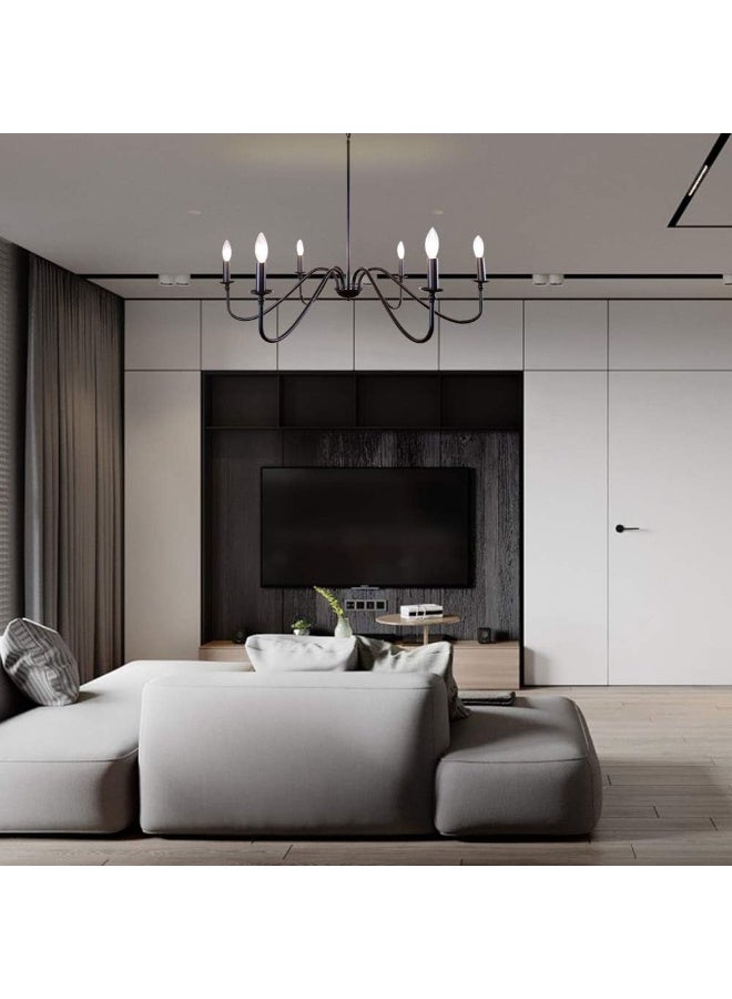 Black Farmhouse Chandeliers for Dining Room 6 Light Vintage Chandelier Light Fixtures Hanging Industrial Kitchen Chandelier Lighting Fixtures for Dining Room Over Table Bedroom Foyer Bulb not Included (C) - Image 2