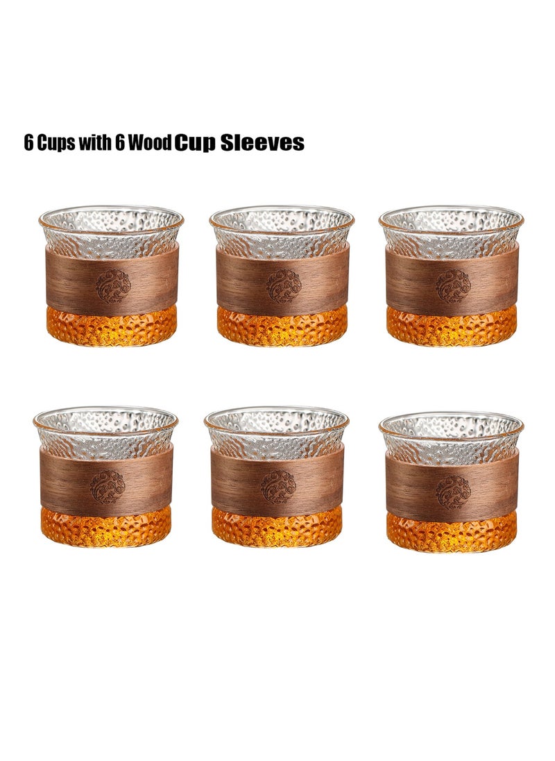 TDAO 6-Packs Lightweight Glass Tea Cup with Removable Wooden Sleeve Teacup Set, High Boron Glass Coffee Mug, Tea Mug, Anti Scalding Coffee Cup 170ML  - Image 1