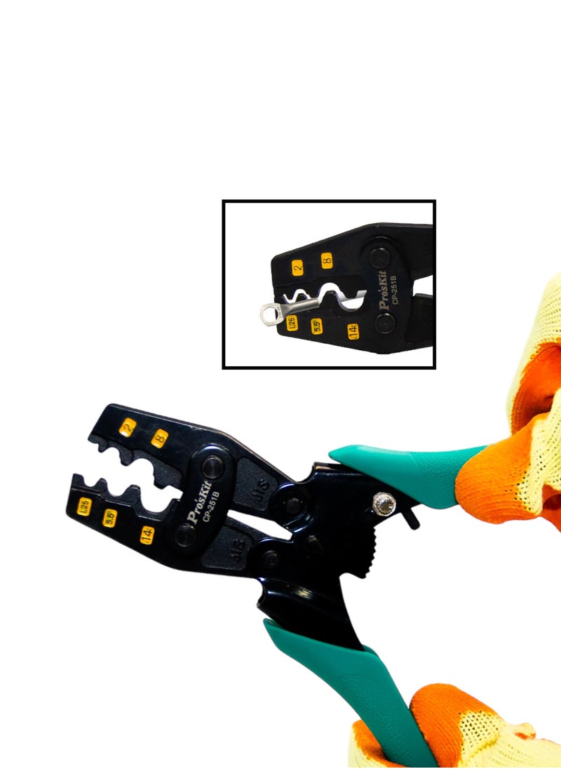 Proskit - Ratchet Crimping Tool for Non-Insulated Terminals, Force-Saving Design, AWG 22-6 - Image 1