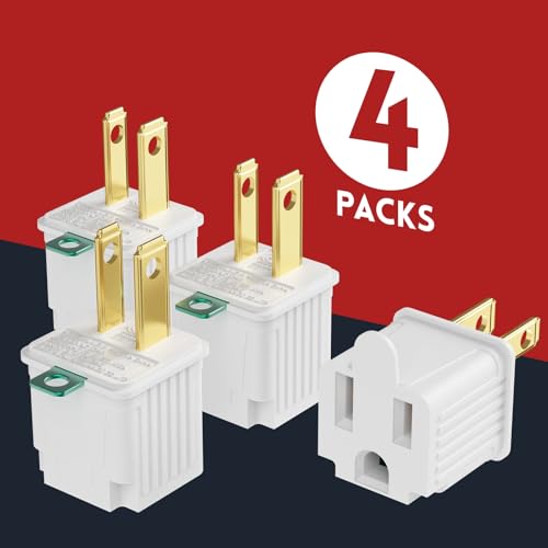 PLUGTUL 2 Prong to 3 Prong Outlet Adapter, Polarized Grounded Outlet Converter, Wall Outlet Plug for Household, Workshops, ETL Listed, 4-Pack, White - Image 4