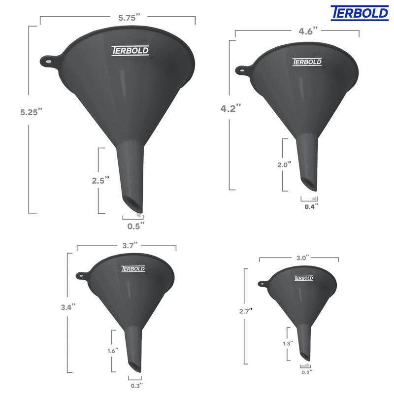 Terbold 4pc Funnel Nesting Set in BPA Free Plastic for Kitchen Cooking, Car Oil, Home, or Lab Use (Gray) - Image 2