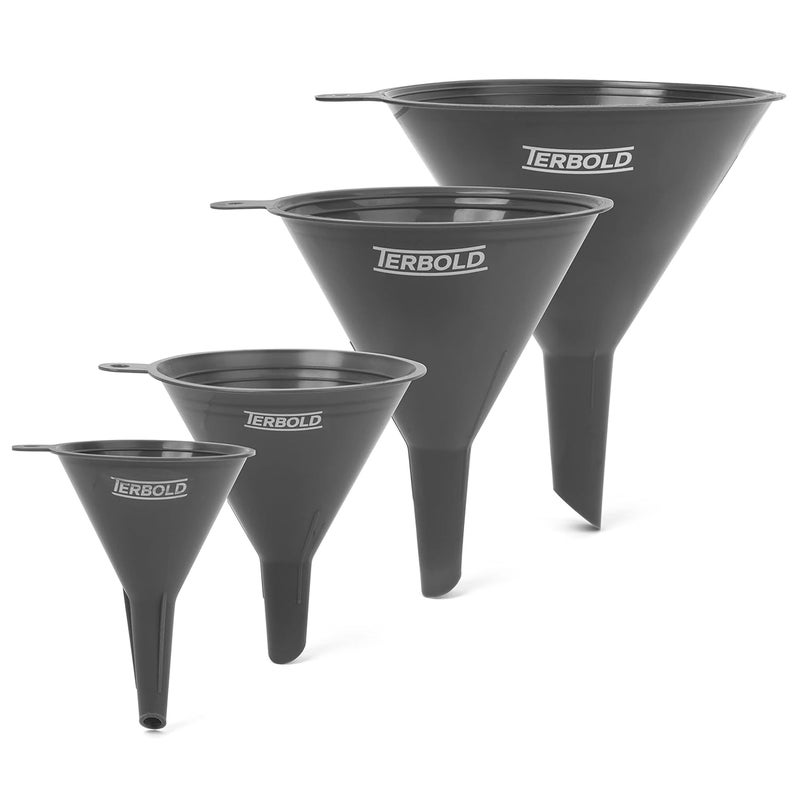 Terbold 4pc Funnel Nesting Set in BPA Free Plastic for Kitchen Cooking, Car Oil, Home, or Lab Use (Gray) - Image 1