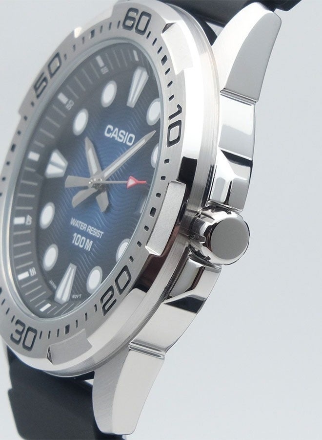 CASIO Analog Men's Watch MTD‑140‑2AVDF, 43.7 mm Textured Blue Dial & Black Resin Band, 100 m WR - Image 3