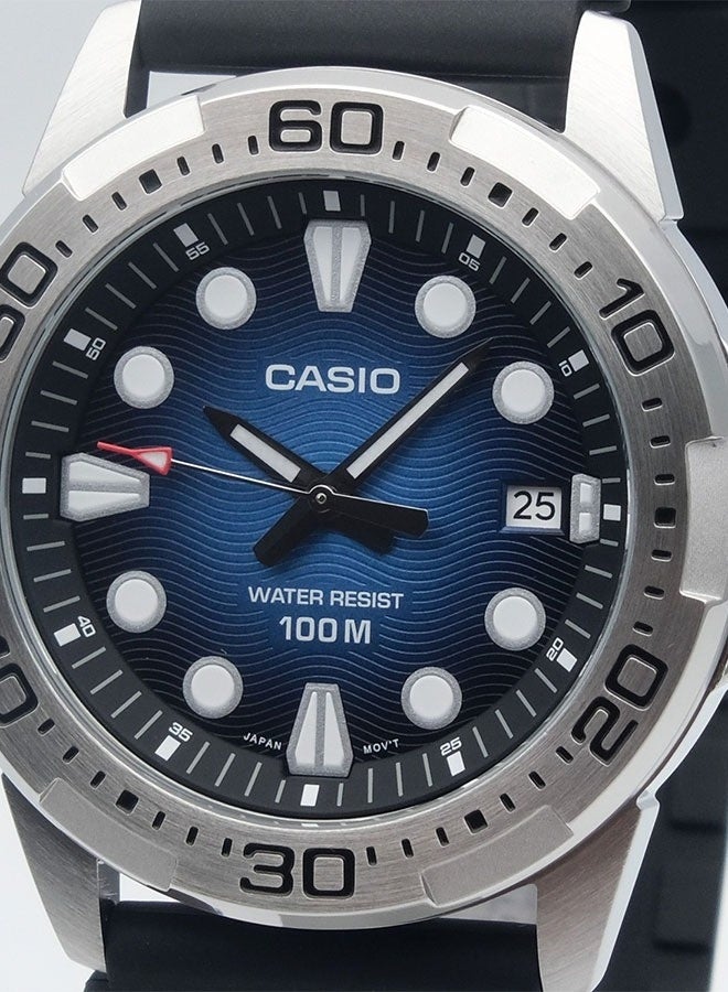 CASIO Analog Men's Watch MTD‑140‑2AVDF, 43.7 mm Textured Blue Dial & Black Resin Band, 100 m WR - Image 2