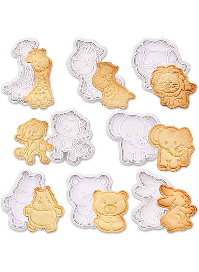 8pcs Cookie Cutters Stamper, Animal Cookie Cutters 8 Pcs Fondant Cutters Plunger Cookie Stamps, Giraffe, Zebra, Lion, Monkey, Elephant, Hippo, Bear, Rabbit (Daily Cookie Cutter Set)