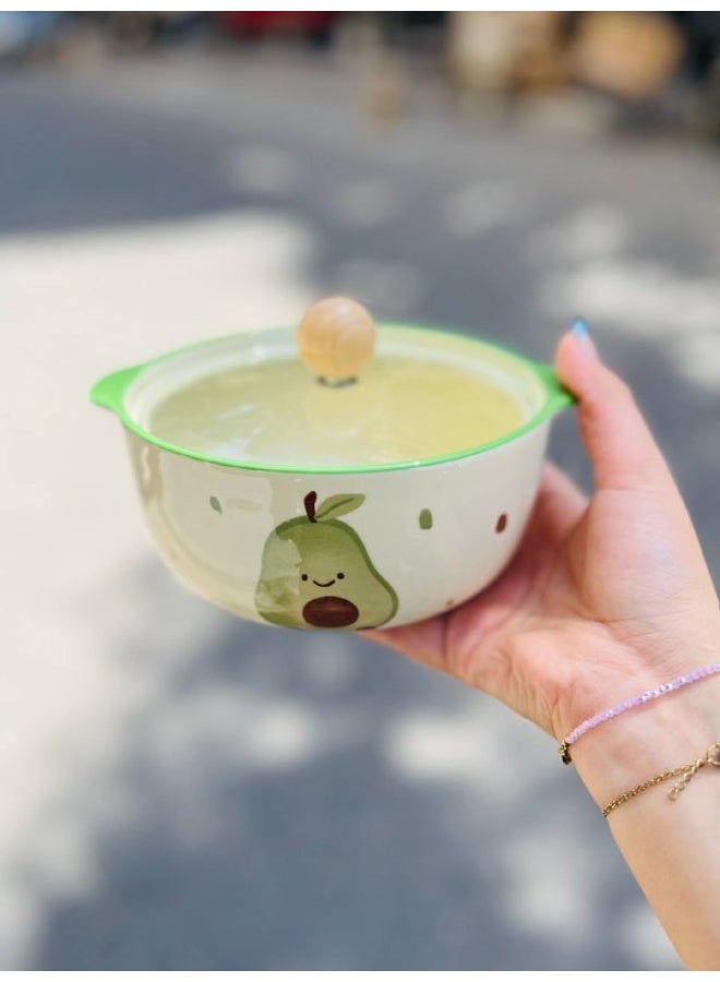 💙💚 Lidded Porcelain Pot – Two Eye-Catching Designs!  If you love stylish and distinctive presentation, this porcelain pot will win you over at first glance. 🤍✨  Available in two adorable designs: 🎀 A bow design with a delicate look and blue rims, adding a soft, elegant touch. 🍐 A pear design featuring a playful pattern and cheerful green hue that brightens up your table.  🥣 Perfect for serving soup, pasta, rice, desserts, or any dish you want to present stylishly. 🌿 The porcelain lid, featuring an elegant wooden handle, completes the look and elevates your presentation. - Image 2
