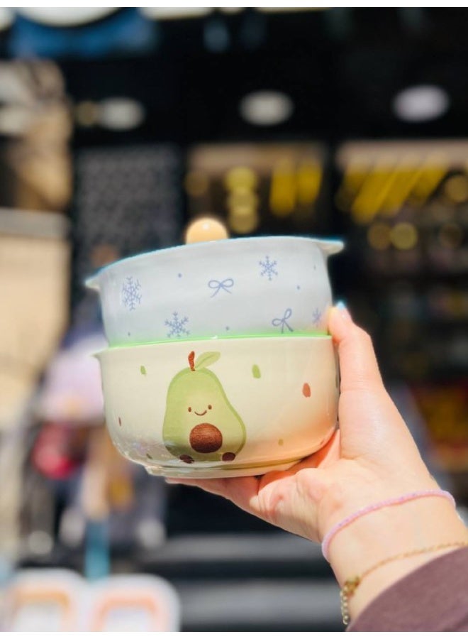 💙💚 Lidded Porcelain Pot – Two Eye-Catching Designs!  If you love stylish and distinctive presentation, this porcelain pot will win you over at first glance. 🤍✨  Available in two adorable designs: 🎀 A bow design with a delicate look and blue rims, adding a soft, elegant touch. 🍐 A pear design featuring a playful pattern and cheerful green hue that brightens up your table.  🥣 Perfect for serving soup, pasta, rice, desserts, or any dish you want to present stylishly. 🌿 The porcelain lid, featuring an elegant wooden handle, completes the look and elevates your presentation. - Image 3