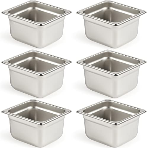 CURTA 6 Pack AntiJam Hotel Pans 16 Size 4 Inch Deep NSF Commercial 188 Stainless Steel Chafing Steam Table Pan Catering Storage Metal Food Pan
