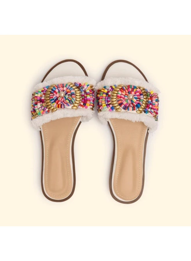 BOU Fiesta Beaded Slides - White - Image 1