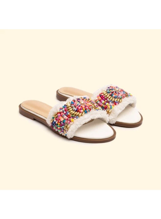 BOU Fiesta Beaded Slides - White - Image 2