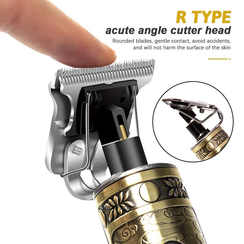 RONFILD Electric Rechargeable Hair Trimmer for Men Grooming Shaver For Men Professional Hair Clipper Retro Oil Head Close Cut Precise hair Trimming Machine Metallic Gold Pack of 1 - Image 2
