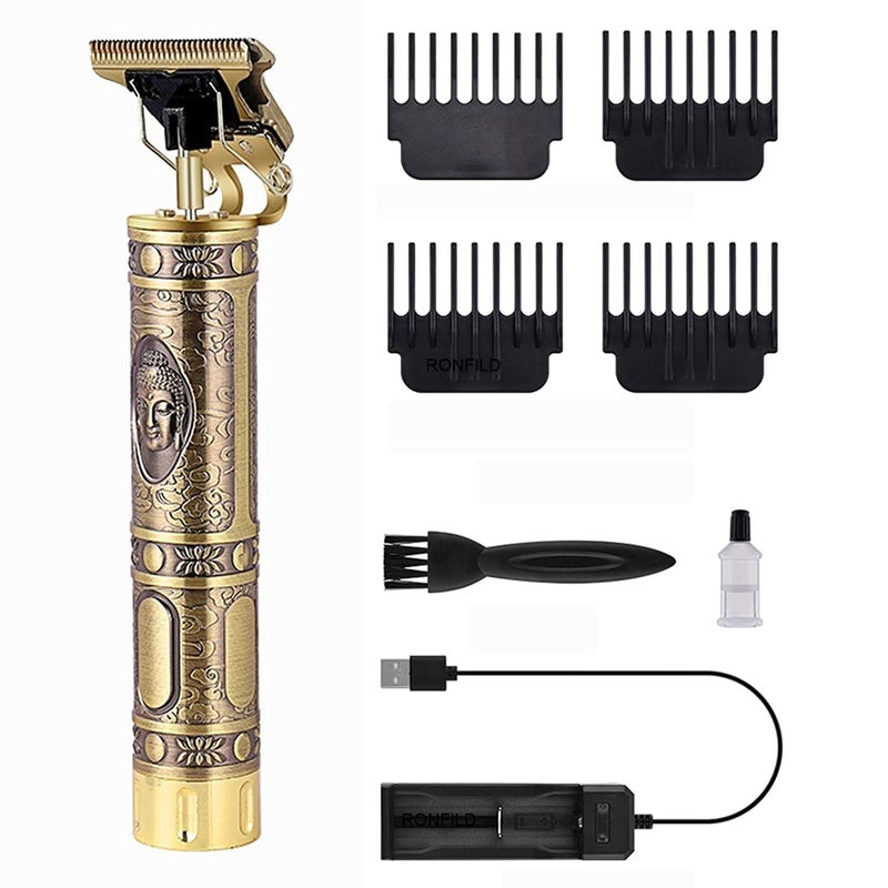 RONFILD Electric Rechargeable Hair Trimmer for Men Grooming Shaver For Men Professional Hair Clipper Retro Oil Head Close Cut Precise hair Trimming Machine Metallic Gold Pack of 1 - Image 1