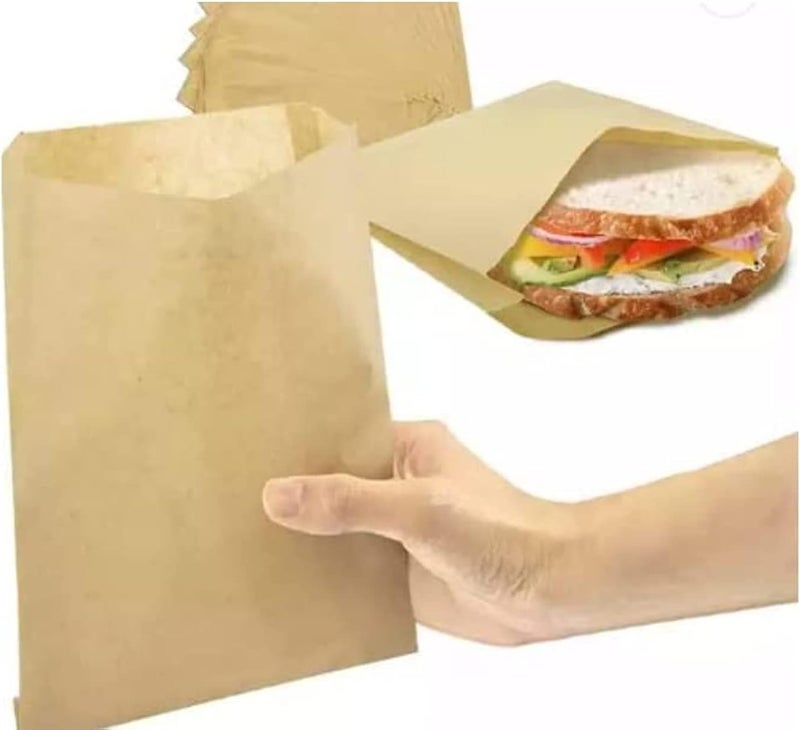 Decony 100 Pc. Bakery Cookie Bags - USA MADE - Waxed Paper Sandwich Bags Grease Resistant, Wax Paper Bags & Cookie Sleeves Paper Treat Bags- kraft Paper, Shop or Party- 8.5 x 6.5 x 1 Inches - Image 1