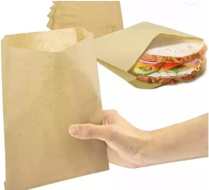 Decony 100 Pc. Bakery Cookie Bags - USA MADE - Waxed Paper Sandwich Bags Grease Resistant, Wax Paper Bags & Cookie Sleeves Paper Treat Bags- kraft Paper, Shop or Party- 8.5 x 6.5 x 1 Inches - Image 3