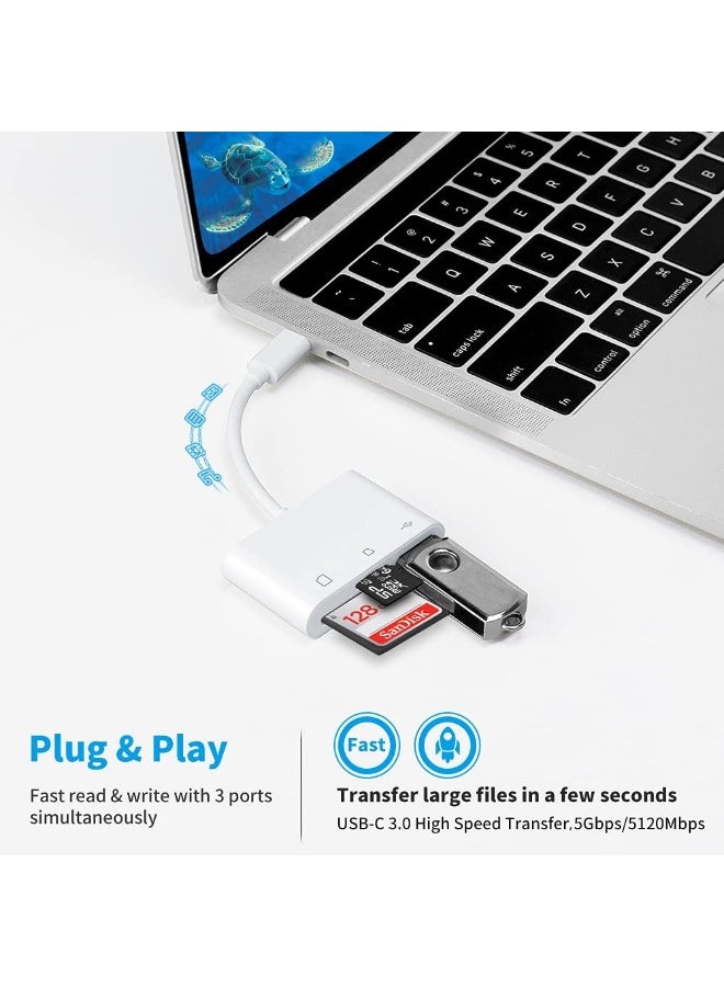 DPTER Multifunctional 3-in-1 USB C SD Card Reader,Type-C Card Reader for USB C Device ,TF Card Adapter Support Dual Read and Write, 3 in 1 USB C to USB Camera Memory Card Reader Adapter for New Pad Pro MacBook Pro and More UBC C Devices, White - Image 3