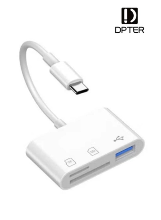 DPTER Multifunctional 3-in-1 USB C SD Card Reader,Type-C Card Reader for USB C Device ,TF Card Adapter Support Dual Read and Write, 3 in 1 USB C to USB Camera Memory Card Reader Adapter for New Pad Pro MacBook Pro and More UBC C Devices, White - Image 1