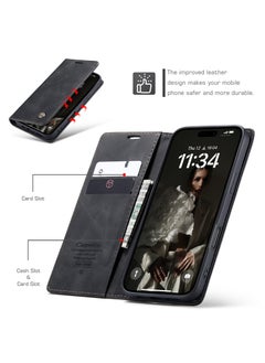 ICARLUS For iPhone 16 Pro Case Card Holder Stand Leather Phone Cover - Black  - Image 5
