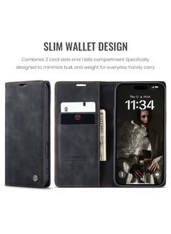 ICARLUS For iPhone 16 Pro Case Card Holder Stand Leather Phone Cover - Black  - Image 4