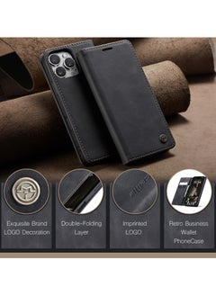 ICARLUS For iPhone 16 Pro Case Card Holder Stand Leather Phone Cover - Black  - Image 2