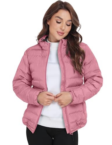 Little Donkey Andy Women's Lightweight Puffer Jacket Hooded Windproof Winter Coat, Pink Heather XL - Image 2