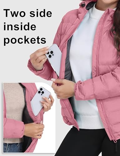 Little Donkey Andy Women's Lightweight Puffer Jacket Hooded Windproof Winter Coat, Pink Heather XL - Image 5