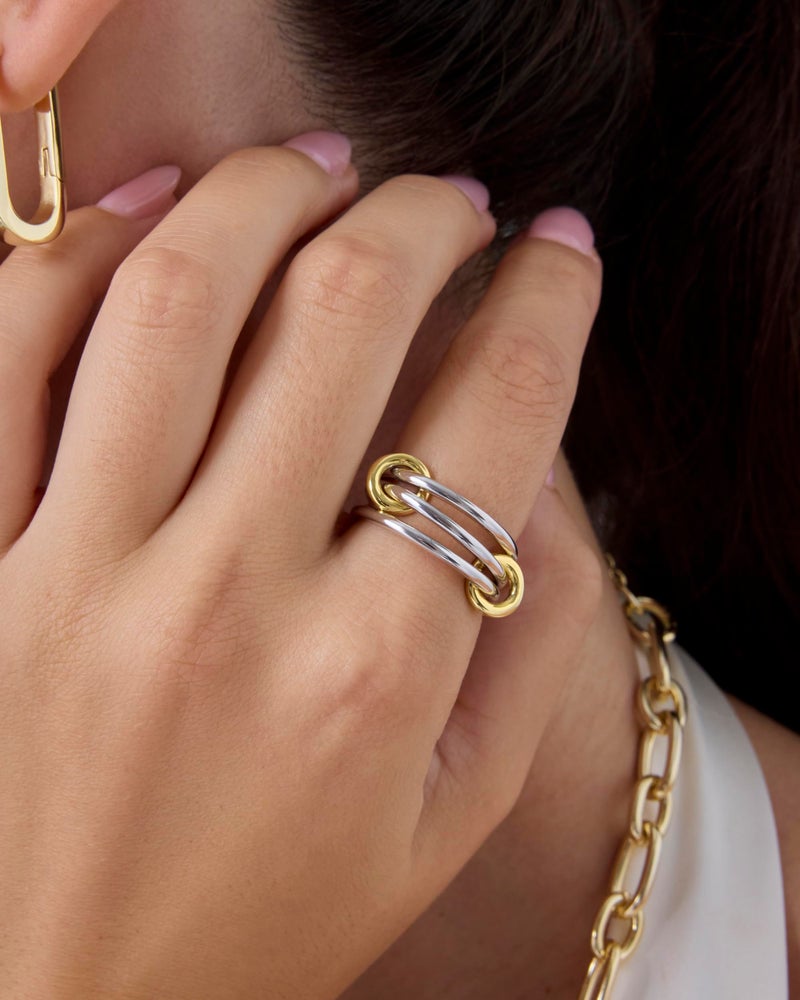 PAVOI 14K Gold Plated Interlocked Stackable Rings for Women - Two-Toned Statement Multi Ring Stack - Mixed Metals Stacking Bands - Size 5, Rhodium Plated - Image 2
