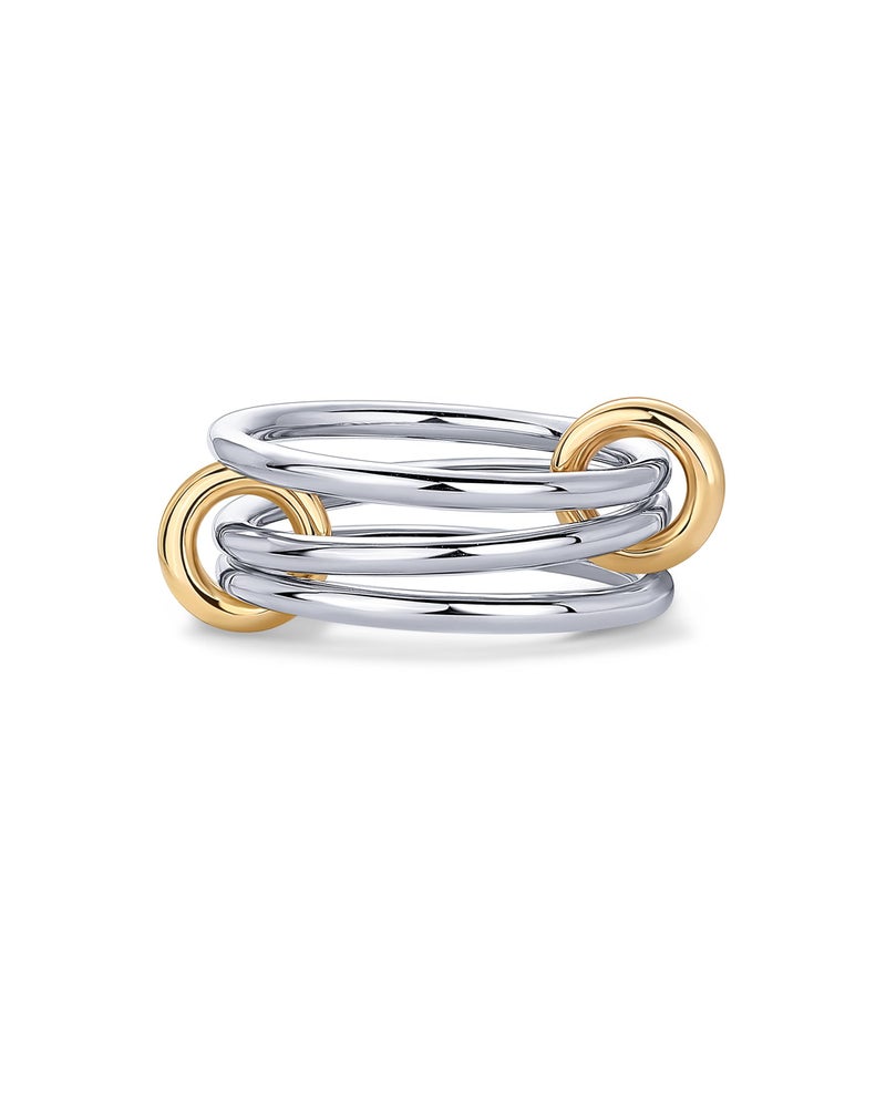 PAVOI 14K Gold Plated Interlocked Stackable Rings for Women - Two-Toned Statement Multi Ring Stack - Mixed Metals Stacking Bands - Size 5, Rhodium Plated - Image 1