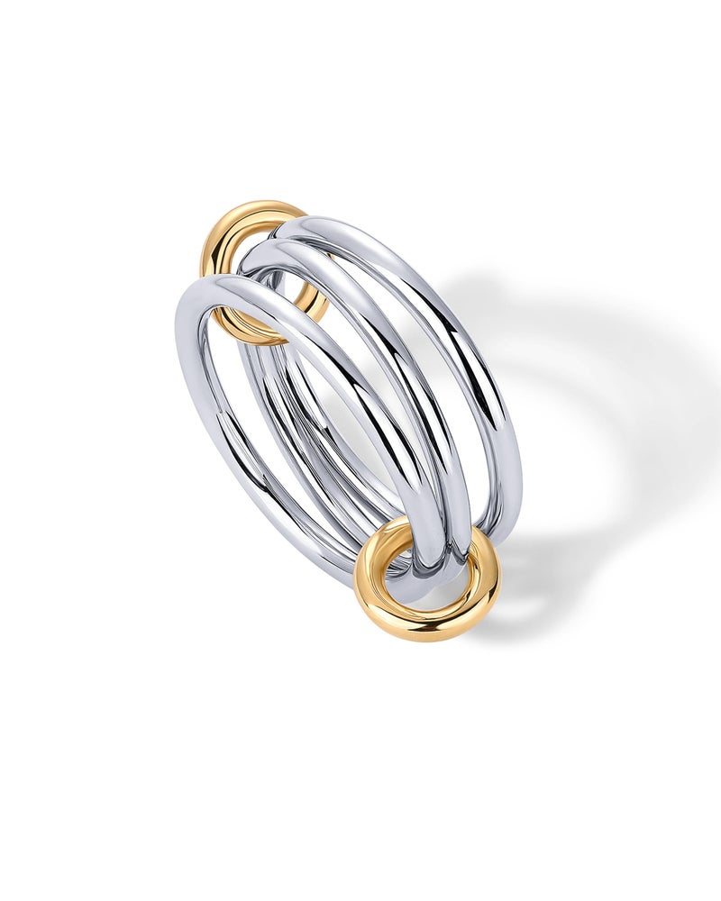 PAVOI 14K Gold Plated Interlocked Stackable Rings for Women - Two-Toned Statement Multi Ring Stack - Mixed Metals Stacking Bands - Size 5, Rhodium Plated - Image 3