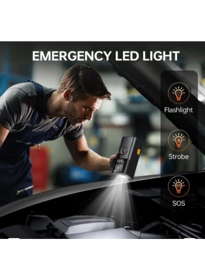 6-in-1 Car Jump Starter with Air Compressor - Powerful 4000A Peak Current - Portable Power Pack for 9L Gas/8L Diesel Engines - 150PSI Cordless Tire Inflator with Inflation & Deflation - Emergency LED Light - Image 4