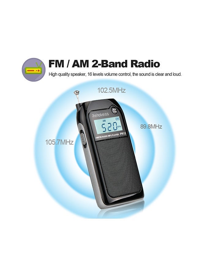 NIBEMINENT Portable AM/FM Digital Radio V476 Black - Image 3