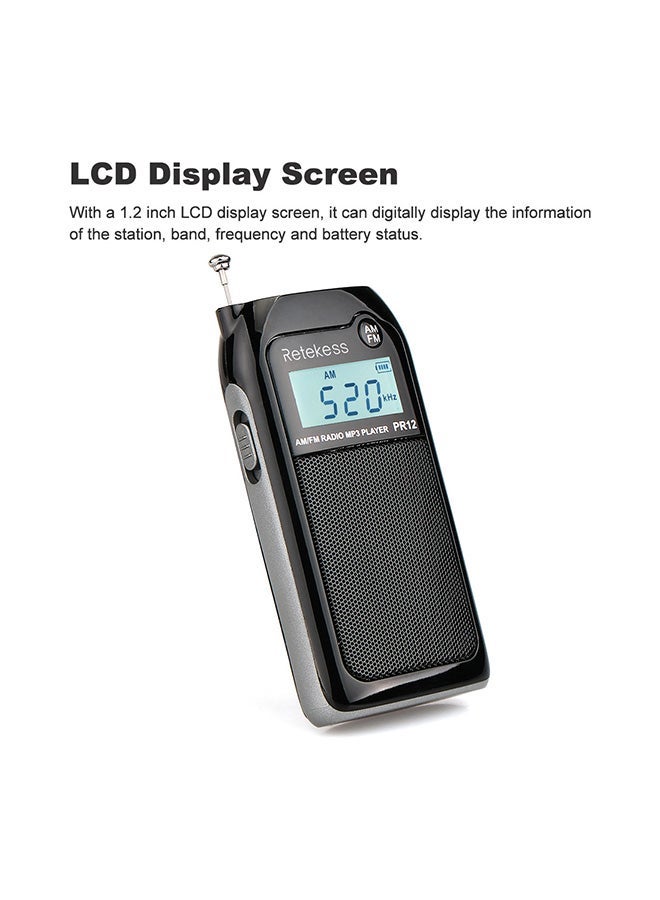 NIBEMINENT Portable AM/FM Digital Radio V476 Black - Image 4