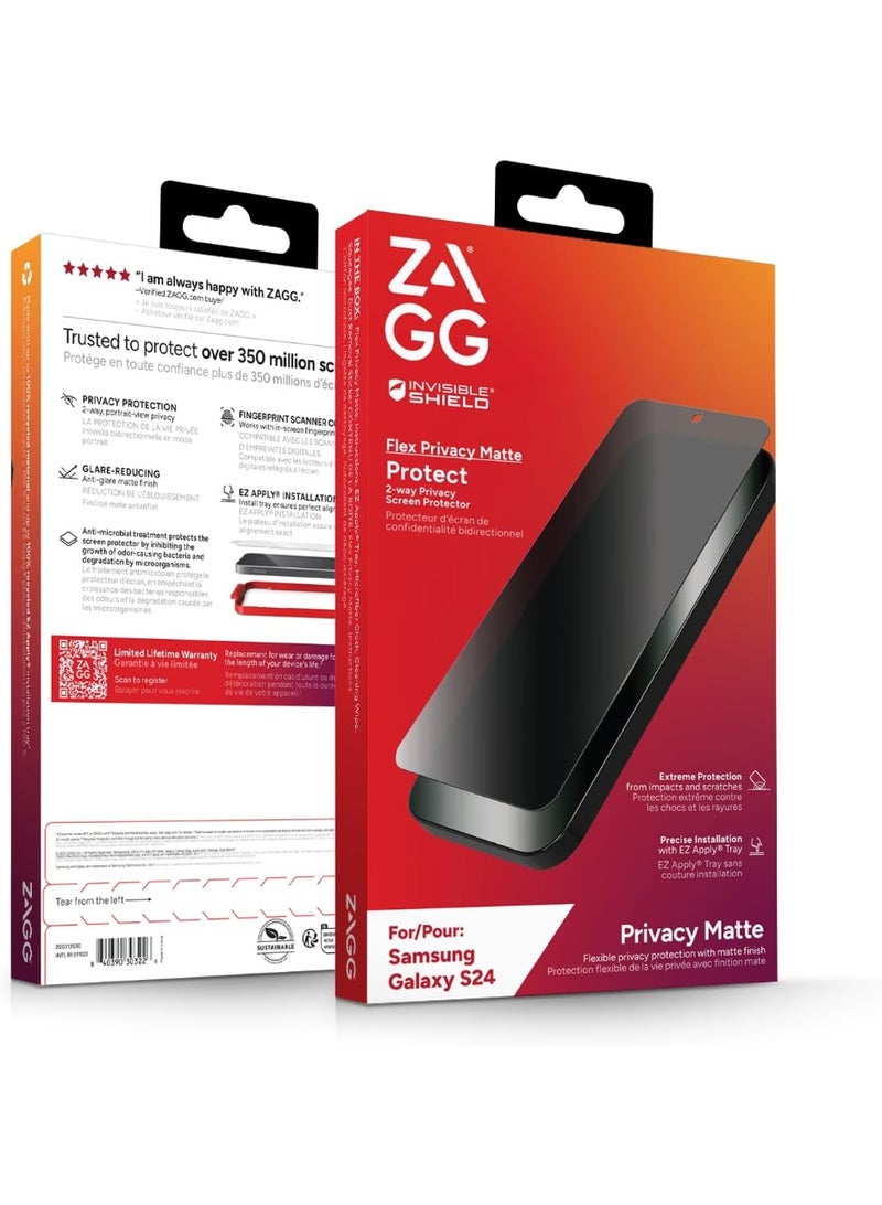 زاج واقي شاشة الخصوصية InvisibleShield لهاتف Samsung Galaxy S24 - فلتر خصوصية ثنائي الاتجاه، لمسة نهائية شفافة مضادة للتوهج - Image 2
