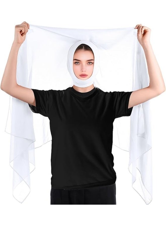 SYOSI Instant Hijab Scarf for Women, Chiffon Muslim Headscarf with Built-in Magnets & Undercap, Easy Wear Soft Shawl Wrap, Breathable Prayer Hijab for Daily Use & Special Occasions (White) - Image 1