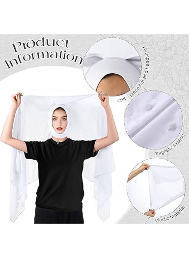 SYOSI Instant Hijab Scarf for Women, Chiffon Muslim Headscarf with Built-in Magnets & Undercap, Easy Wear Soft Shawl Wrap, Breathable Prayer Hijab for Daily Use & Special Occasions (White) - Image 3