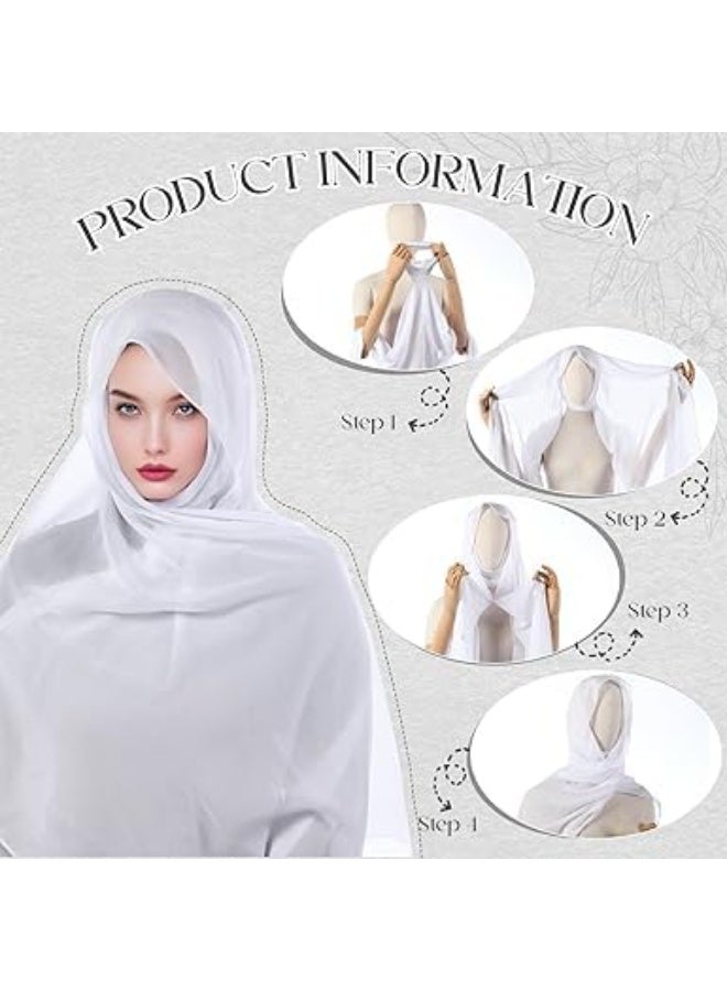 SYOSI Instant Hijab Scarf for Women, Chiffon Muslim Headscarf with Built-in Magnets & Undercap, Easy Wear Soft Shawl Wrap, Breathable Prayer Hijab for Daily Use & Special Occasions (White) - Image 2